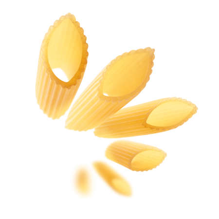 Italian pasta levitating on a white background
