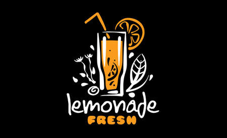 Vector drawing of lemonade on a black backgroundのイラスト素材