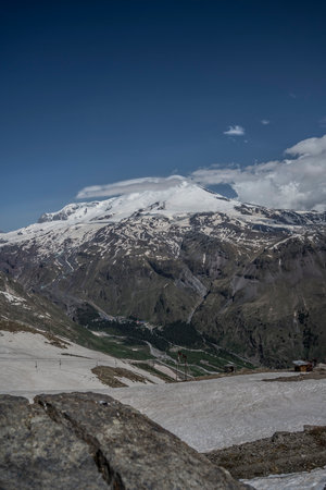 Mount Elbrus in Russia. A clear sunny day on June 6, 2022のeditorial素材