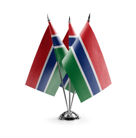 Small national flags of the Gambia on a white background.の写真素材
