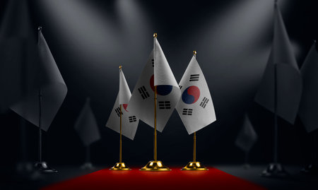 The South Korean national flag on the red carpet.の写真素材