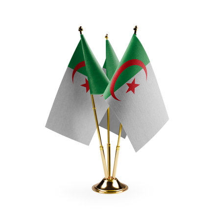 Small national flags of the Algeria on a white background.の写真素材