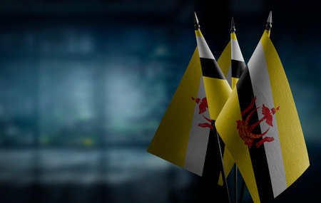 Small flags of the Brunei on an abstract blurry background.の写真素材