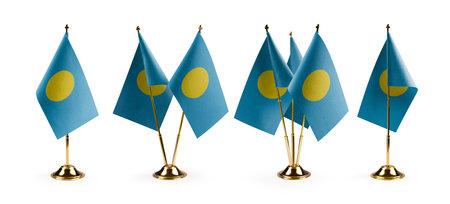 Small national flags of the Palau on a white background.の写真素材