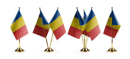Small national flags of the Romania on a white background.の写真素材