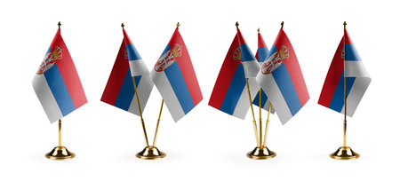 Small national flags of the Serbia on a white background.の写真素材