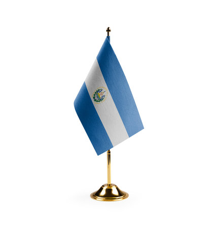Small national flag of the Salvador on a white background.の写真素材