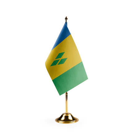 Small national flag of the Saint Vincent on a white background.の写真素材