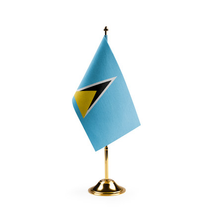 Small national flags of the Saint Lucia on a white background.の写真素材