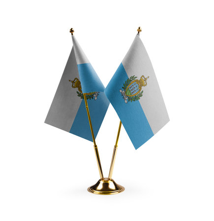 Small national flags of the San Marino on a white background.の写真素材