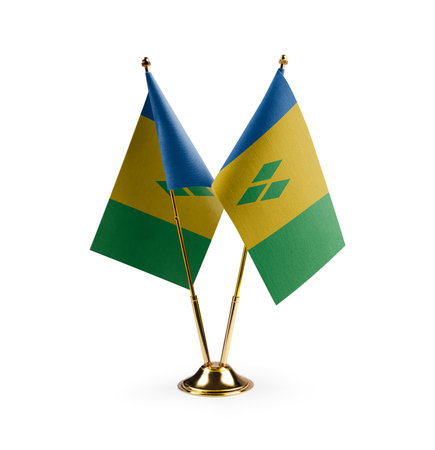 Small national flags of the Saint Vincent on a white background.の写真素材