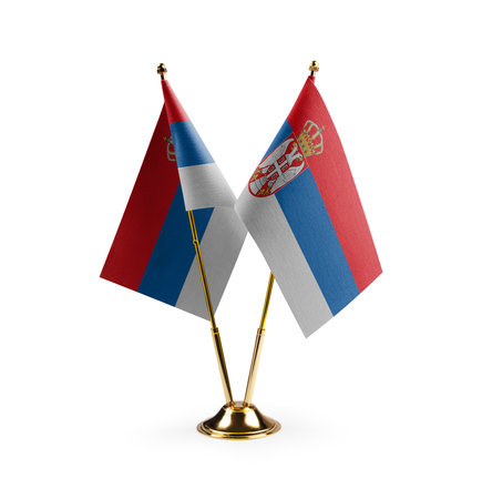 Small national flags of the Serbia on a white background.の写真素材