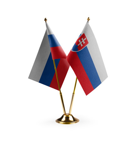 Small national flags of the Slovakia on a white background.の写真素材