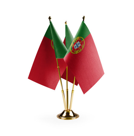 Small national flags of the Portugal on a white background.の写真素材
