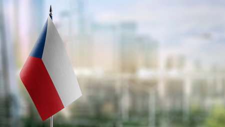 Small flags of the Czechia on an abstract blurry background.の写真素材
