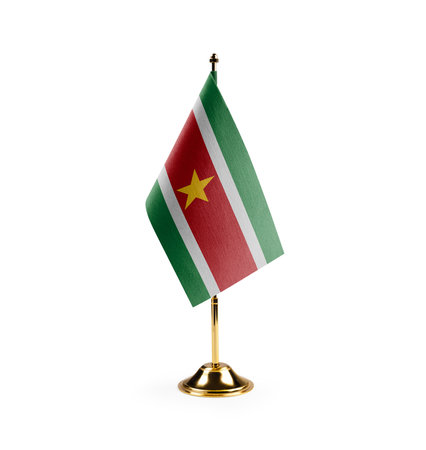 Small national flag of the Suriname on a white background.の写真素材