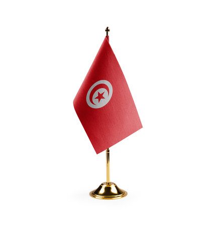 Small national flag of the Tunisia on a white background.の写真素材