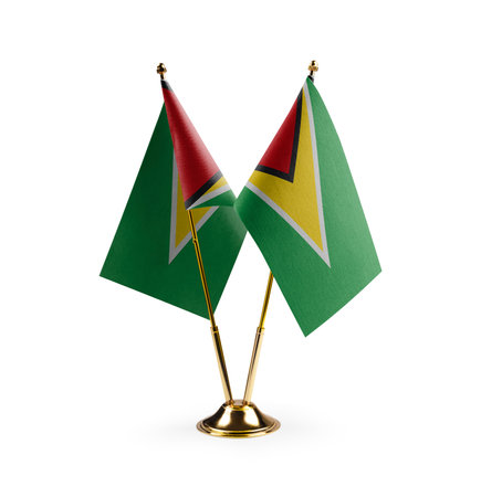 Small national flags of the Guyana on a white background.の写真素材