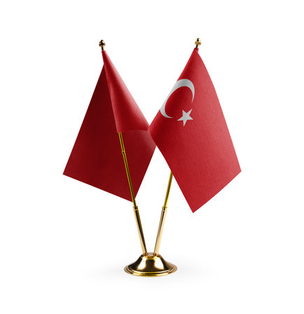 Small national flags of the Turkey on a white background.の写真素材