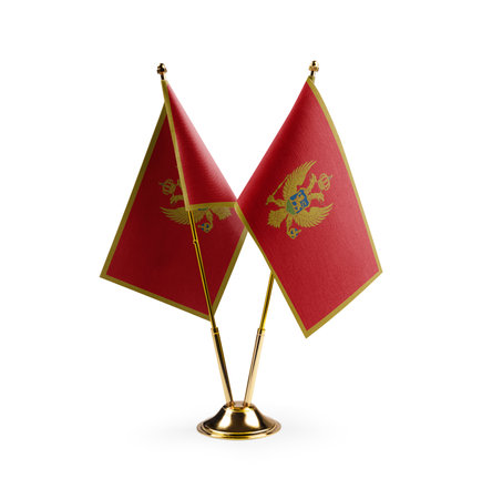 Small national flags of the Montenegro on a white background.の写真素材