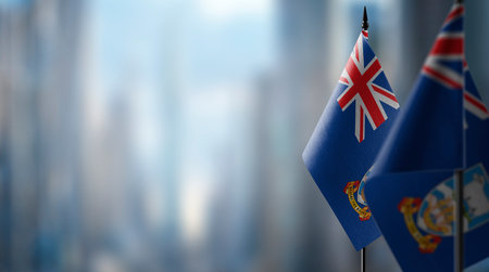 A small Falkland Islands flag on an abstract blurry background.の写真素材