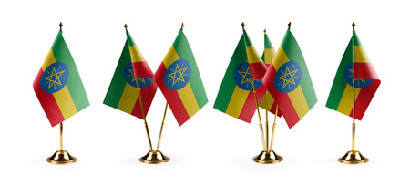 Small national flags of the Ethiopia on a white background.の写真素材
