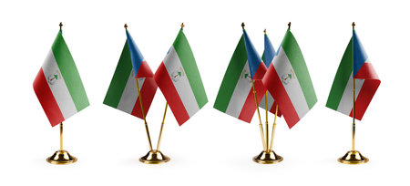 Small national flags of the Equatorial Guinea on a white background.の写真素材