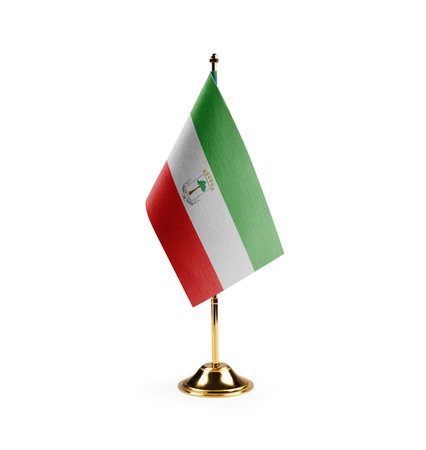Small national flag of the Equatorial Guinea on a white background.の写真素材