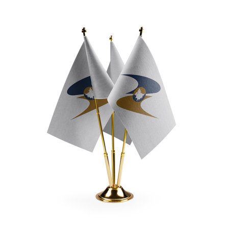 Small national flags of the Eurasian Economic Union on a white background.のeditorial素材