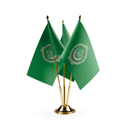 Small national flags of the Arab League on a white background.のeditorial素材
