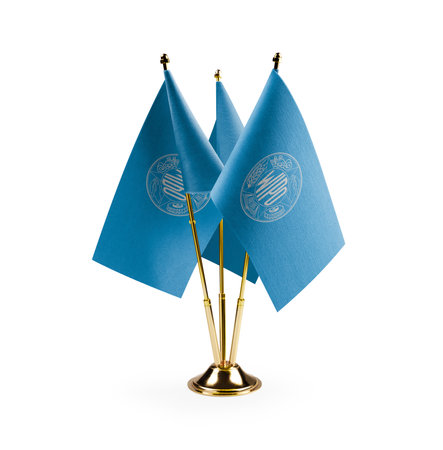 Small national flags of the International Intellectual Property Organization on a white background.のeditorial素材