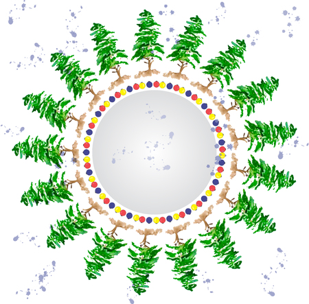 green firs with christmas balls. Vector illustration.のイラスト素材