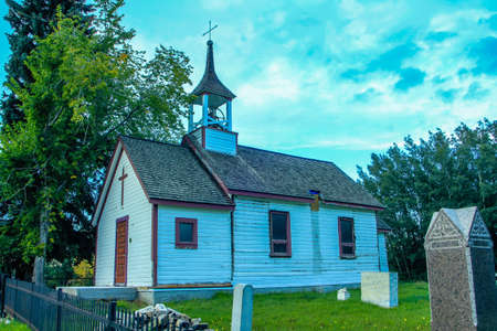 Historic Mirror Church, Mirror, Alberta, Canadaの写真素材