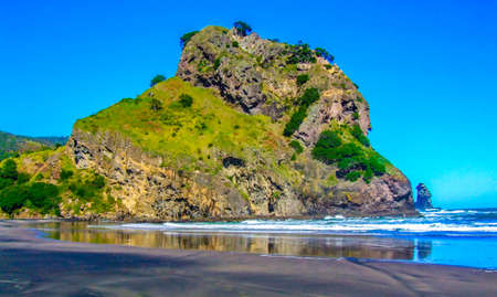 Lion rock, Piha Beach, Auckland, New Zealandの写真素材