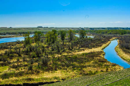 Bow River, Wyndhen/Carsland Provincial Park, Alberta, Canadaの写真素材