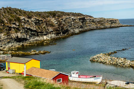 Summer fishing villages from Roadside, Gros Morne National Park, Newfoundland, Canadaの写真素材
