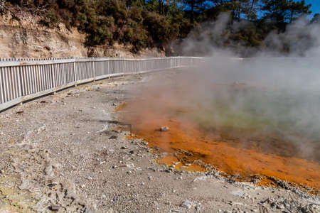 Orange coloured water from Antimony in the park, Wai-O-Tapu, Rotorua, New Zealand