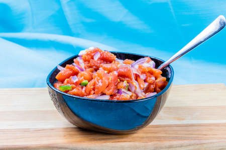 Colourful red tomato salsa in bowls. Calgary, Alberta, Canada