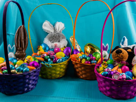 Colourful easter eggs, candies and baskets on display. Calgary, Alberta, Canada