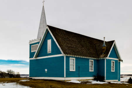 St Edmunds Anglican church on a hill. Big Valley Alberta, Canada.の写真素材