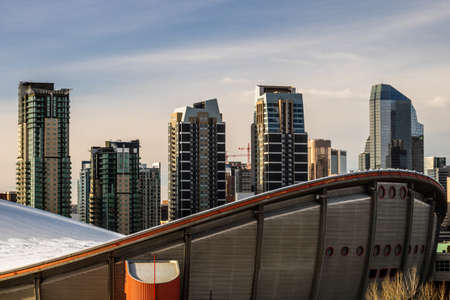 Calgary skyline from Scottsman Hill. Calgary, Alberta, Canadaの写真素材