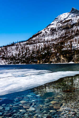 Upper Waterton Lake in early spring. Waterton Lakes National Park, Alberta, Canadaの写真素材