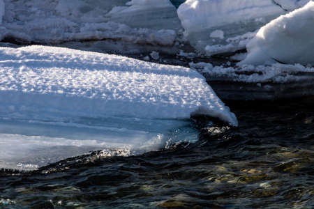 Water starting to peak through the river in late winter. Allan Bull Provincial Recreation Area....