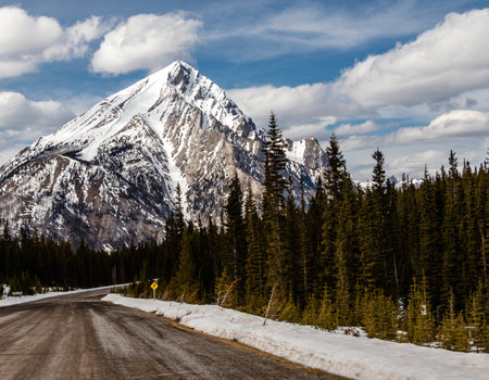 Mountains from the car. Spray Valley Provincial Park. Alberta, Canadaの写真素材
