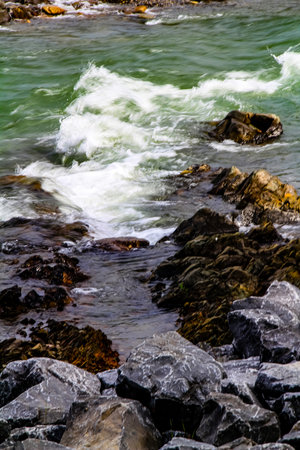 Water rushing through the rocks on Bragg Creek. Bragg Creek Provincial Park, Alberta, Canada.