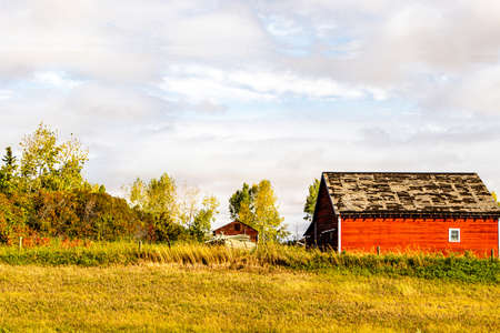 Rustic red farm building. Wheatland County, Alberta, Canada