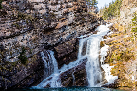Cameron falls in late fall. Waterton Lakes National Park, Alberta, Canadaの写真素材