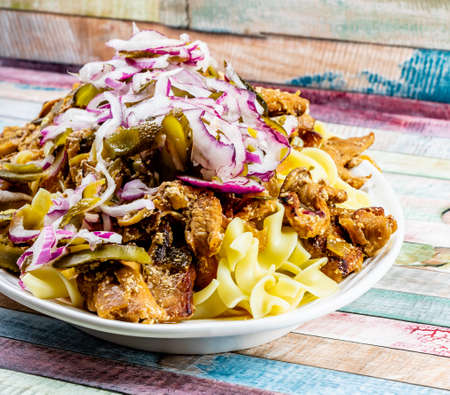 Pork stroganoff with egg noodles. Calgary, Alberta, Canadaの写真素材