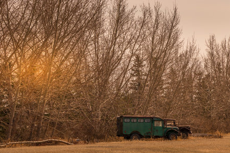 Farmers fields in the early morning light Keoma Alberta Canadaの写真素材