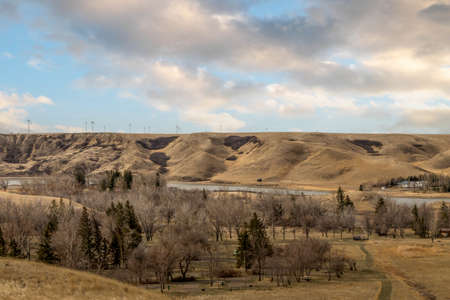 Rolling hills above Bow Lake. Litte Bow PRA. Vulcan County, Alberta, Canadaの写真素材